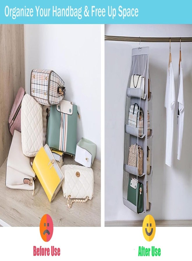 LONGTEAM Purse Organizer, 8 Pockets Handbag Hanger for Closet, Hanging Purse Handbag Storage Organizer with Thicken Metal Hooks (2 Pack - Grey) - Image 3